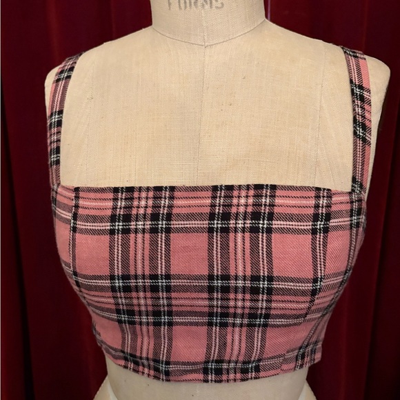Reformation Pink Plaid Crop Top - Picture 2 of 5
